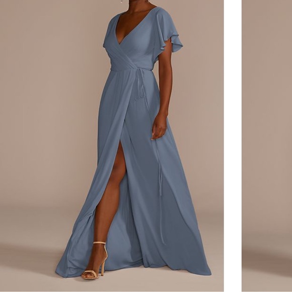 David's Bridal Wrap flutter sleeve bridesmaids dress Sz 16 - Picture 2 of 3